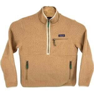 Women's Tan Patagonia Retro Pile Marsupial 1/2 Half Zip Pullover Sweatshirt Sz S